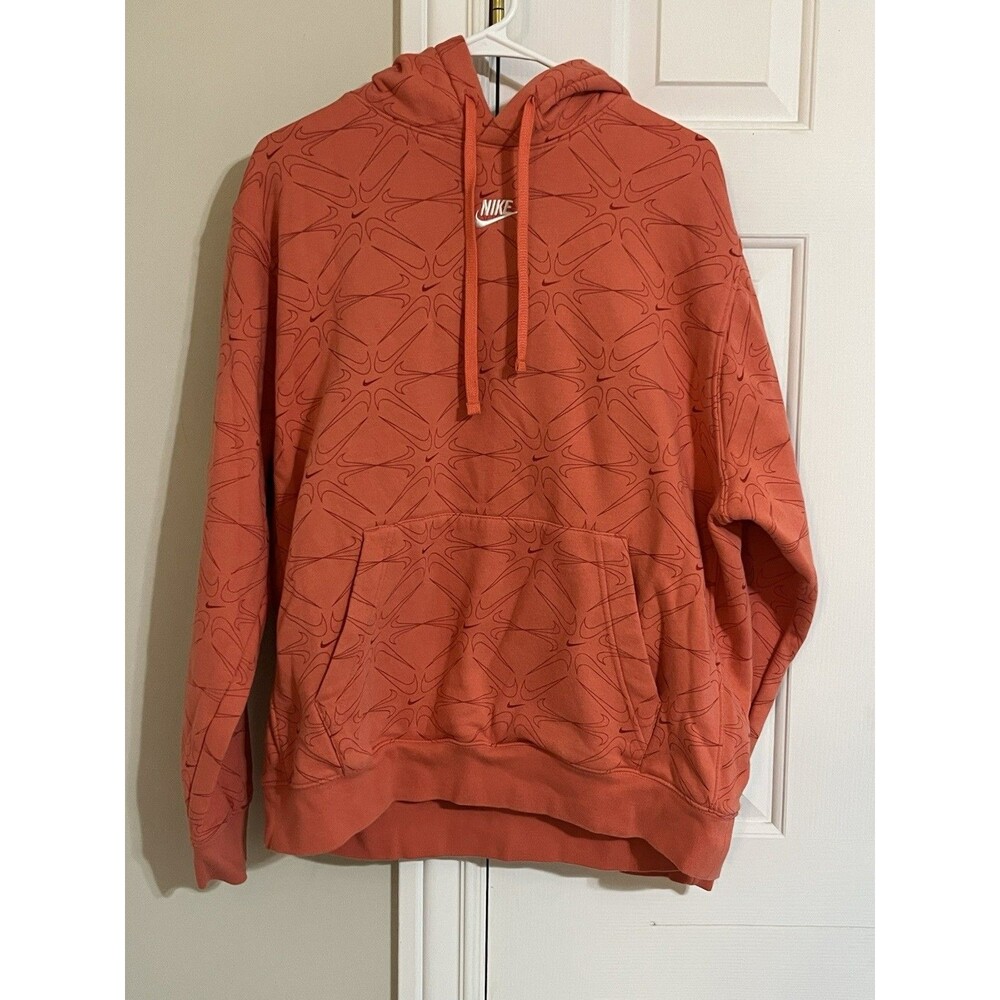NIKE AOP MAGIC EMBER Center Swoosh HOODIE PULLOVER FLEECE SWEATER MENS L ORANGE